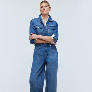 Denim Wide-Leg Coverall Jumpsuit in Byrne Wash